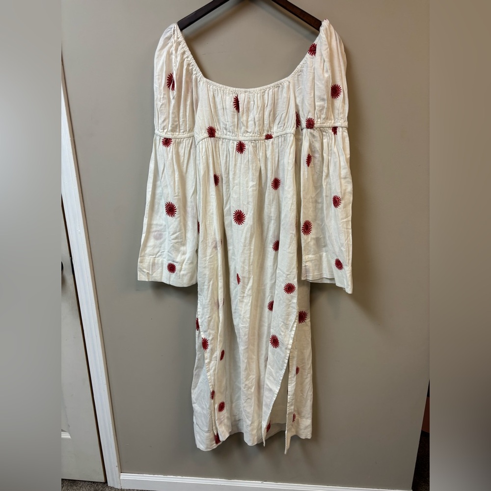 Free People Emory Embroidered Midi Dress‎ Ivory White Red Resort Beach NWT Small - Picture 8 of 10